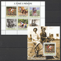 O0144 2003 S. Tome & Principe Dual Bicycles Transport Kb+Bl Mnh - Radsport