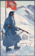 Armée Suisse, Hochwacht Am Stilfserjoch, Sentinelle Et Drapeau, Litho, Illustrateur E.Hodel (489) - War 1914-18