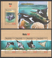 Hm0536 2018 Maldives Manta Ray Fishes Marine Life Fauna #7263-6+Bl1118 Mnh - Marine Life