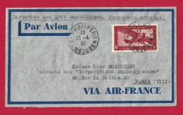 !!! INDOCHINE, LETTRE PAR AVION DE PNOMPENH, CAMBODGE POUR PARIS D'AVRIL 1937 - Posta Aerea