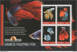 Ug012 2014 Uganda Siamese Fighting Fish Fauna Domestic Animals #3275-3278 Mnh - Maritiem Leven