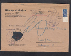 FINANZAMT GIESSEN, BRIEF NACH TREIS, HAKENKREUZ GESCHWÄRZT.1949. - Cartas & Documentos