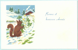 AVEC DESCRIPTIF RARE FANTAISIE MIGNONNETTE NON DENTELEE ILLUSTRATEUR SIGNE JEAN PARIS THEME ANIMAUX RENARD BOUQUET FLEUR - Otros & Sin Clasificación