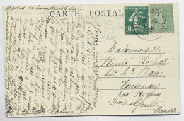 SEMEUSE 50C LIGNEE +10C VERT CARTE YVOIRE OBL  EVIAN 4.10.1926 POUR REGNY GENEVE SUISSE TARIF ?? - 1921-1960: Modern Period