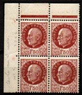 FRANCE    -   1941 .   Y&T N° 517  ** En Bloc De 4. Cadre Gauche Cassé 4 Fois - Unused Stamps