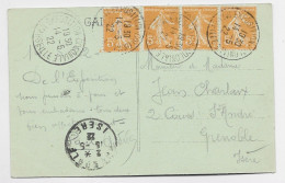 SEMEUSE 5C JAUNEX4 TIMBRE  DATE EXPO COLONIALE MARSEILLE 14.5.1922 SUR  CARTE CONCORDANTE GRAND PALAIS INDOCHINE - 1921-1960: Modern Period