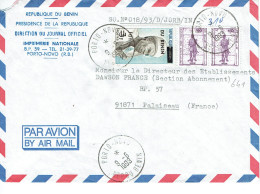 Benin Dahomey N° 180 Du Dahomey Surcharge Locale + 641 X 2 Lettre PA Présidence République 09-06-1993 - Bénin – Dahomey (1960-...)