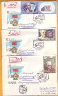 1986  RUSSIA RUSSIE USSR URSS  3 FDC Used  Cosmonautics Day, Gagarin, Korolev, Tsiolkovsky, Space, Rocket, Satellite - FDC