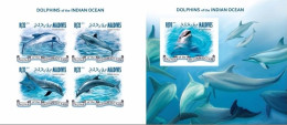Maldives 2013, Animals, Dolphins, 4val In BF +BF IMPERFORATED - Malediven (1965-...)