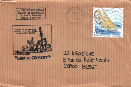 ENVELOPPE AVEC CACHET SALUT AU COLBERT - VISITE DE LA FREGARTE TOURVILLE ET AVISO COMMANDANT BROUAN - LE 17/6/55 - Scheepspost