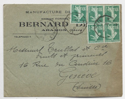 FRANCE SEMEUSE 10C VERTX5 LETTRE ENTETE MANUFACTURE ARAMON GARD + CONVOYEUR 192? - 1921-1960: Periodo Moderno