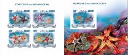 Maldives 2013, Animals, Starfishes, 4val In BF +BF IMPERFORATED - Pesci