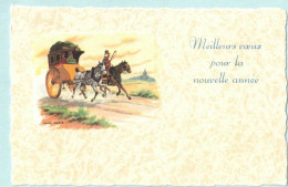 AVEC DESCRIPTIF RARE FANTAISIE MIGNONNETTE DENTELEE ILLUSTRATEUR SIGNE JEAN PARIS THEME ATTELAGE CHEVAUX CABRIOLET VOEUX - Andere & Zonder Classificatie