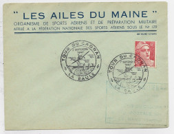 GANDON 6FR N°721A LETTRE ENTETE LES AILES DU MAINE + TOUR DU CADRAN LA BAULE 7.9.1947 SPORTS AERIENS - 1921-1960: Période Moderne