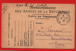 CARTE CORRESPONDANCE DES ARMEES DE LA REPUBLIQUE  - TRESOR ET POSTES  1918 - LEGERS PLIS ANGLES - Lettres & Documents