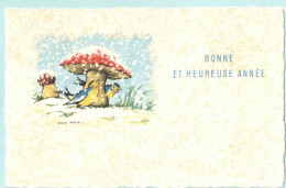 AVEC DESCRIPTIF RARE FANTAISIE MIGNONNETTE DENTELEE ILLUSTRATEUR SIGNE JEAN PARIS THEME NATURE CHAMPIGNONS OISEAUX VOEUX - Otros & Sin Clasificación