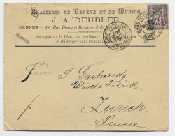 SAGE 25C N°97 SEUL LETTRE ENTETE BRASSERIE DE GENEVE ET DE MUNICH CANNES ALPES MARITIMES OBL TYPE A GARE DE CANNES 1897 - 1877-1920: Semi Modern Period