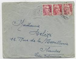 GANDON 6FRX2+3FR VIOLET LETTRE C. HEX PERLE VITRE ILLE ET VILAINE 11.3.1949 CP N° 4 - Manual Postmarks