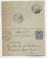 ENTIER SAGE 15C CARTE LETTRE TYPE A VICQ 7 NOV 1897 ALLIER - 1877-1920: Semi Modern Period