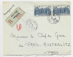 FRANCE N° 760 PAIRE LETTRE REC TIMBRE A DATE VINCENNES ANNEXE 1 26.6.1948 SEINE - Handstempel