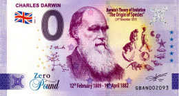 Billet Touristique - 0 Pound - UK - Charles Darwin (2022-2) - Essais Privés / Non-officiels