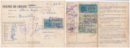 PERMIS DE CHASSER. 16 AOUT 1951. PREFECTURE DU CHER. PERMIS DEPARTEMENTAL ET NATIONAL. QUEVILLY. 1953-54-55 - Covers & Documents