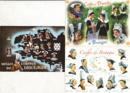 29) 3 CPSM - Coiffes De Bretagne, 2 Avec Carte Géographique - Autres & Non Classés