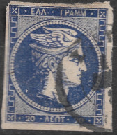 GREECE 1875-80 Large Hermes Head On Cream Paper 20 L Deep Blue Vl. 65 Ba / H 51 B - Usati