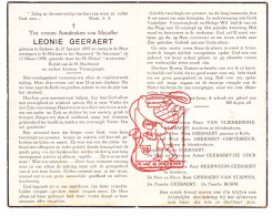 DP Leonie Geeraert ° Stekene 1895 † Sint-Niklaas 1958 Van Vlierberghe Cortebeeck De Cock Heerwegh Van Stappen Borm - Devotion Images