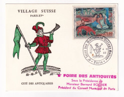 Carte 1968 Foire Antiquités Village Suisse Cité Des Antiquaires Antiquités Paris Bernard Rocher Timbre Paul Gauguin - Covers & Documents