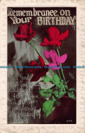 R042355 Greetings. Remembrance On Your Birthday. Roses. RP. 1937 - Welt