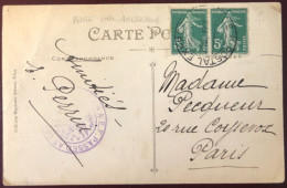 France N°137 (x2) Sur CPA - Cachet Americain POSTAL EXPRESS SERVICE 21.12.1919 + Censure A.E.F. - (B1554) - 1877-1920: Semi-moderne Periode