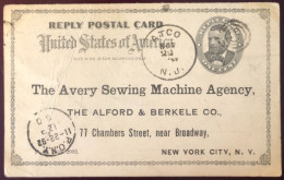 Etats-Unis, Entier-carte, Cachet ATCO, N.J. 22.11.1892 + Cachet 4 Cercles - (B1569) - ...-1900