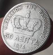 Monnaie 50 Lepta 1874 A Georges Ier Grèce - Griekenland