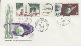 TAAF 1966 Lancement Du Premier Stallite Francais Strip2v+label  FDC Ca Archipel Kerguelen (OO163) - FDC