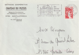 FT 66 . 37 . Azay Le Rideau .  Affranchissement . 1981  . En-tête Château De Plessis . Enveloppe . - Oblitérations Mécaniques (flammes)