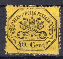 C.40 GIALLO   SASS.29b   NUOVO CON GOMMA ORIGINALE  CV 350+++ - Papal States