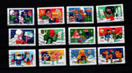 FRANCE SERIE COMPLETE DE 12 TIMBRES AUTOADHESIFS OBLITERES DE 2023 Noel Qui Vous Rapproche N°2344 à 2355 - Used Stamps