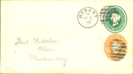 1894, Interesting Stationery Cover From HOBART To Ulm, Württemberg - Brieven En Documenten
