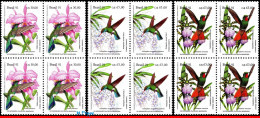 Ref. BR-2335-37-Q BRAZIL 1991 - PREVENTION FOREST,ORCHIDS,HUMMINGBIRDS,MI# 2435-37,BLOCKS MNH, BIRDS 12V Sc# 2335-2337 - Blocks & Kleinbögen