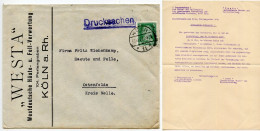 Germany 1927 Cover & Letter; Köln - “Westa” Westdeutsche Häute- U. Fell-Vewertung; 5pf. Friedrich Von Schiller - Storia Postale