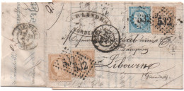 France- 1871 - Sur Enveloppe - Multiples - 3 X15 Cts  Et 20 Cts Cérès  G.Ch 532 -Bordeaux A Libourne  - Bon état - 1871-1875 Cérès