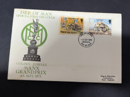 8-5-2024 (4 Z 29)  FDC (Isle Of Man) Europa 1973 - Manx Grand Prix (motorcycle) Some Rust - Man (Ile De)