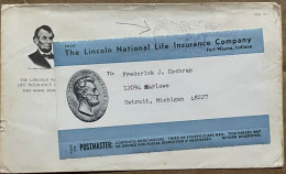 USA 1940, ADVERTISING COVER, LINCOLN NATIONAL LIFE INSURANCE CO, VIGNETTE STICKER, REQUEST TO POSTMASTER, FORT WAYNE MET - Brieven En Documenten