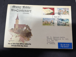 8-5-2024 (4 Z 29)  FDC (Isle Of Man) Europa 1975 - Manx Bible Bi-Centenary ( Some Rust ) 2 Covers (19 X 11,5 Cm) - Isle Of Man