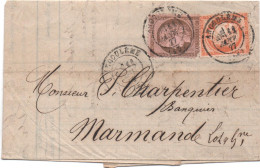 France- 1877 - Sur Enveloppe - Mixte  - 40 Cts Cérès Siege, Et 10 Cts Cérès (def)   Oblit Cachet A Date - Voir Scan - 1871-1875 Cérès