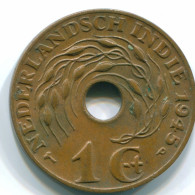 1 CENT 1945 P INDES ORIENTALES NÉERLANDAISES INDONÉSIE Bronze Colonial Pièce #S10405.F.A - Indie Olandesi