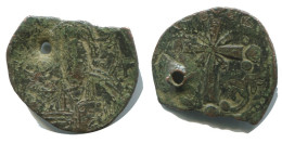 JESUS CHRIST ANONYMOUS CROSS FOLLIS Ancient BYZANTINE Coin 1.9g/23mm #AB372.9.U.A - Byzantine