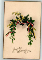 39871707 - Schwarz-Weiss-Rote Und Schwarz-Gelbe Schleife Mit Tannengruen Und Lorbeer Zu Weihnachten WK I - War 1914-18