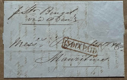 INDIA -MAURITIUS 1860, PACKET LETTER MAURITIUS EGE SIZE & CALCUTTA RED CANCEL INDIA PAID IN BOX, BENGAL VIA ADEN KAN WR - 1858-79 Compañia Británica Y Gobierno De La Reina